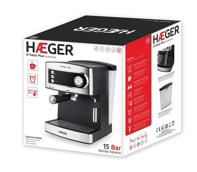 Haeger CM-85B.006A Macchina Per Caffè Libera Installazione Macchina Da Caffè Con Filtro Nero 1,6 L Semi-Automatica